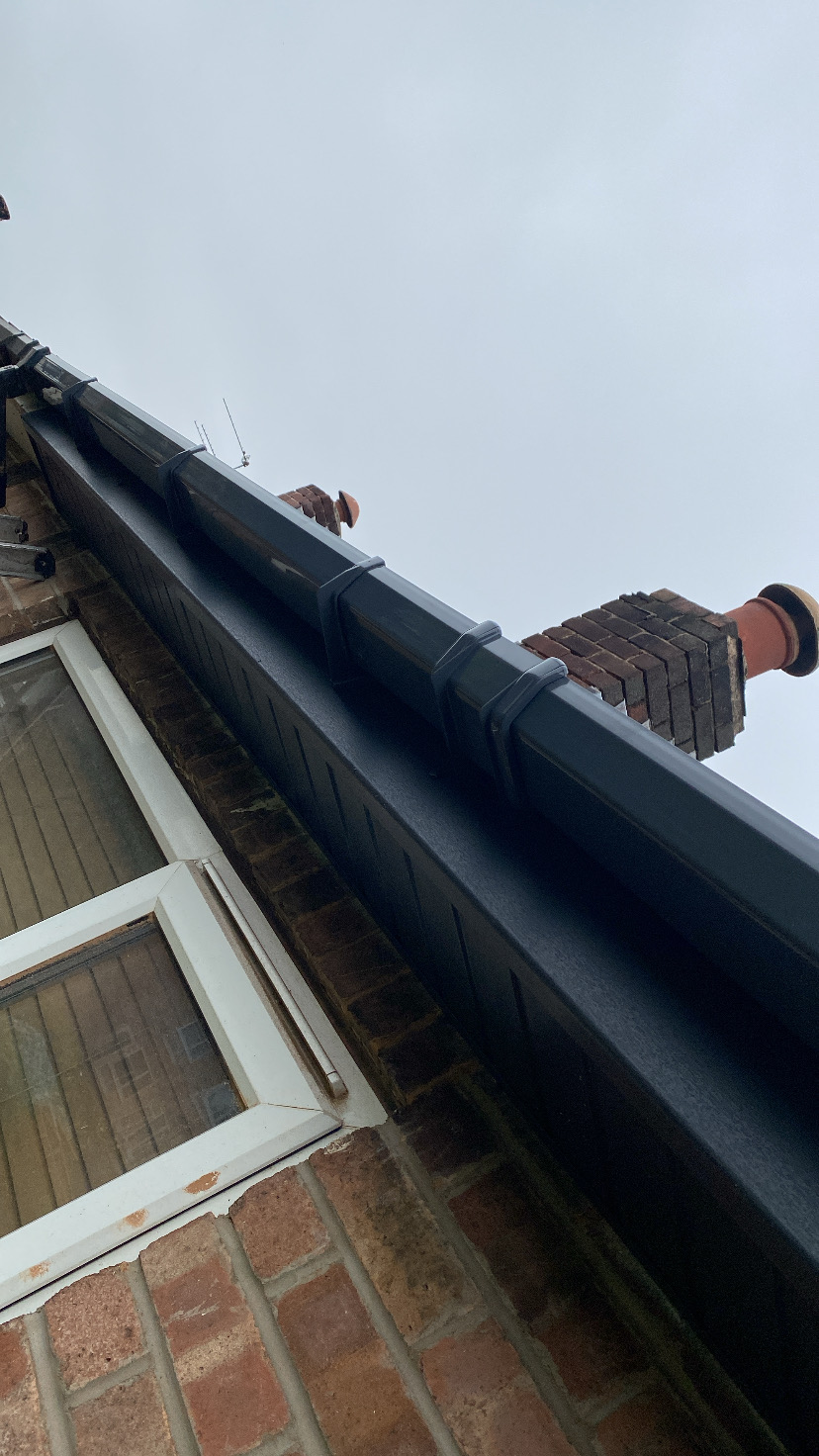 Anthracite grey guttering and downpipe replacement